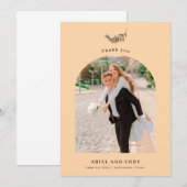Orange pâle | Carte de remerciements photo Mariage (Devant / Derrière)