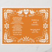 Orange papel Picado mariage fiesta programme plié (Devant)
