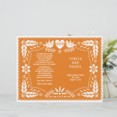 Orange papel Picado mariage fiesta programme plié (Debout devant)