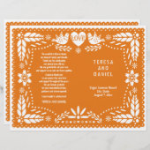 Orange papel Picado mariage fiesta programme plié (Devant / Derrière)