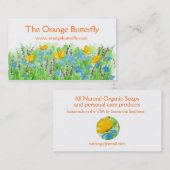 Orange Papillon Carte de visite Bleu Fleur sauvage (Devant / Derrière)