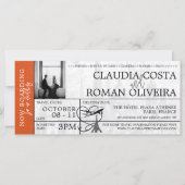 Orange Paris Mariage Boarding Pass Invitation (Devant)