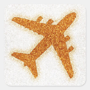 Orange parties scintillant avion rond autocollant