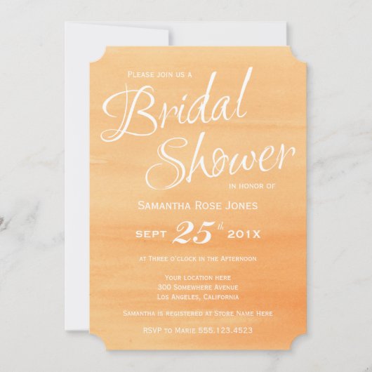 Orange Peach Aquarelle Nuptiale Douche Invitation (Devant)