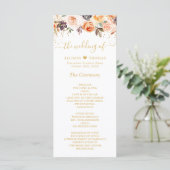 Orange Peach Automne Gold Floral Wedding Programme (Debout devant)