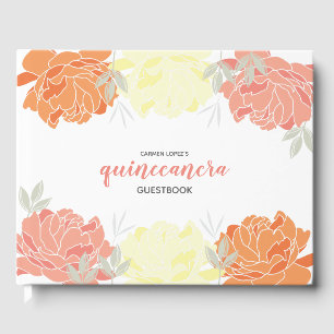Orange Peach Yellow Peonies Quinceanera Livre d'or