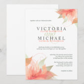 Orange Pêche Florale Invitations de mariage (Devant / Derrière)