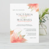 Orange Pêche Florale Invitations de mariage (Debout devant)