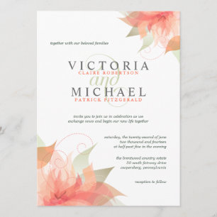 Orange Pêche Florale Invitations de mariage
