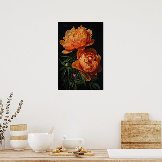 Orange Peonies Flower Art Imprimer Poster (Cuisine)