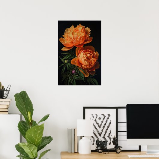 Orange Peonies Flower Art Imprimer Poster (Bureau à domicile)