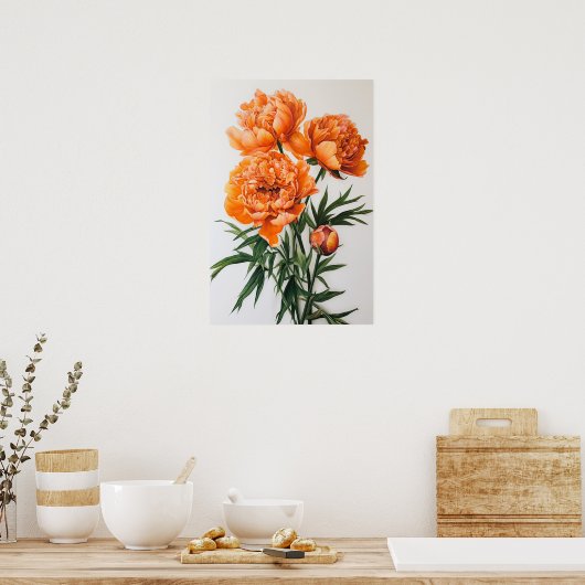 Orange Peonies Flower Art Imprimer Poster (Cuisine)