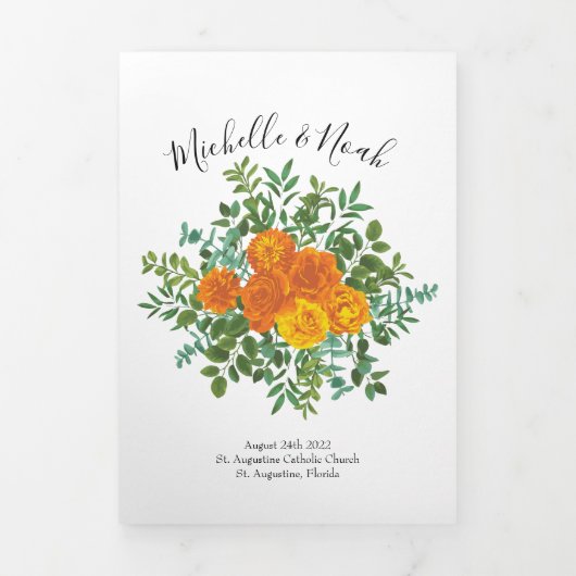 Orange Peony & Rose Floral Wedding Programmes (Page de couverture)