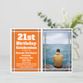 Orange Photo 21e anniversaire de fête Invitation (Debout devant)
