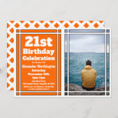 Orange Photo 21e anniversaire de fête Invitation (Devant / Derrière)