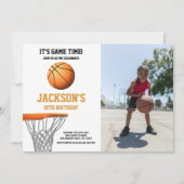 Orange Photo Basketball Ball Invitations Anniversa (Devant)