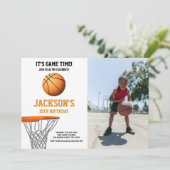 Orange Photo Basketball Ball Invitations Anniversa (Debout devant)
