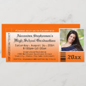 Orange Photo Graduation Billet Invitations (Devant / Derrière)