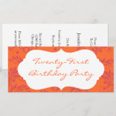 Orange Pink Damask Invitations à la fête d'anniver (Devant / Derrière)