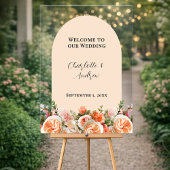 Orange pink florals arch clear wedding welcome