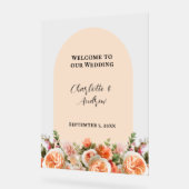 Orange pink florals arch clear wedding welcome (Angle)
