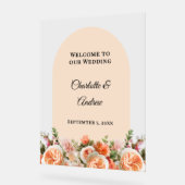 Orange pink florals arch clear wedding welcome (Angle)