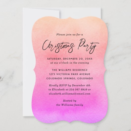 Orange Pink Watercolor Christmas Party Kaart (Voorkant)