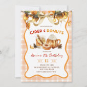 Orange Plaid Cider and Donuts Fall Birthday Kaart (Voorkant)