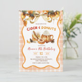 Orange Plaid Cider and Donuts Fall Birthday Kaart (Staand voorkant)