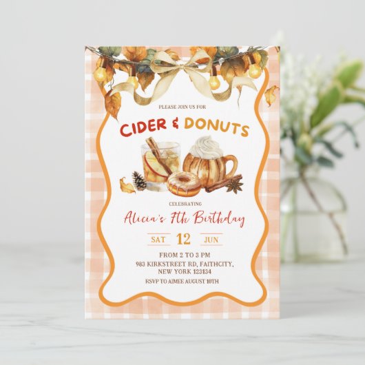 Orange Plaid Cider and Donuts Fall Birthday Kaart (Staand voorkant)