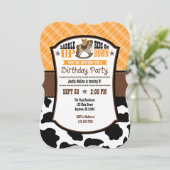 Orange Plaid Cowhide Cowboy Invitation d'anniversa (Debout devant)