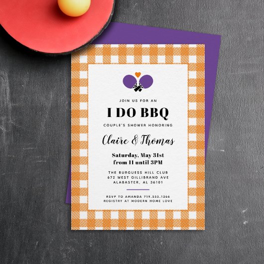 Orange Plaid I Do BQ Ping Pong Invitation