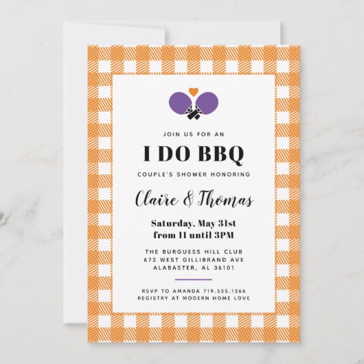 Orange Plaid I Do BQ Ping Pong Invitation (Devant)
