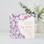 Orange Plum Damask Faire-part de mariage (Debout devant)