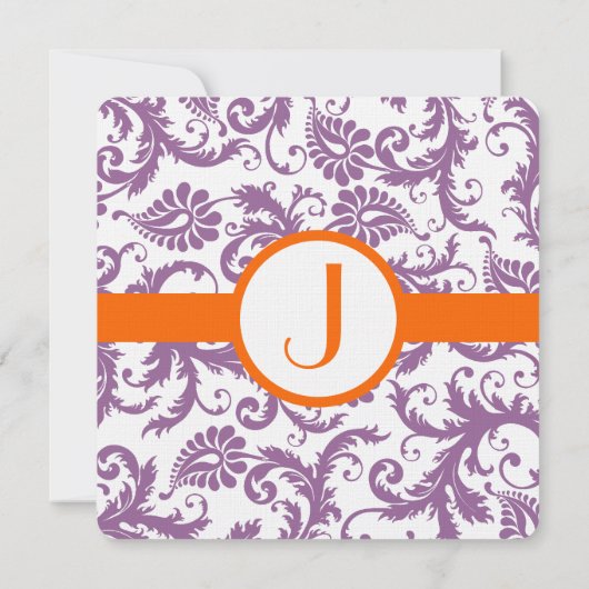 Orange Plum Damask Faire-part de mariage (Dos)