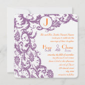 Orange Plum Damask Faire-part de mariage (Devant)