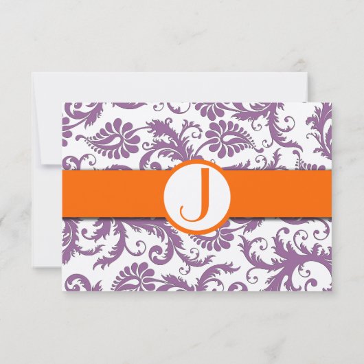 Orange Plum Damask Faire-part de mariage (Dos)