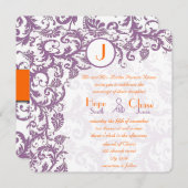 Orange Plum Damask Faire-part de mariage (Devant / Derrière)