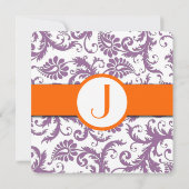 Orange Plum Damask Faire-part de mariage (Dos)