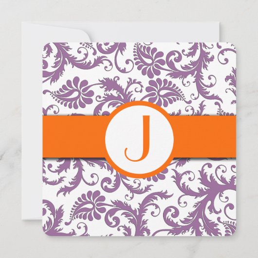 Orange Plum Damask Faire-part de mariage (Dos)