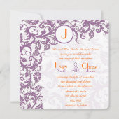 Orange Plum Damask Faire-part de mariage (Devant)