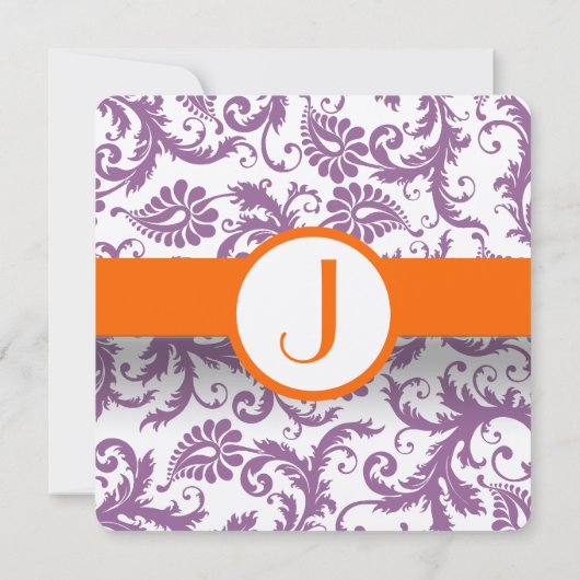 Orange Plum Damask Faire-part de mariage (Dos)