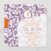Orange Plum Damask Faire-part de mariage (Devant / Derrière)