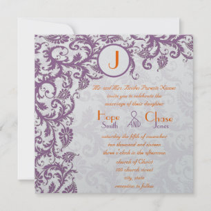 Orange Plum Damask Faire-part de mariage