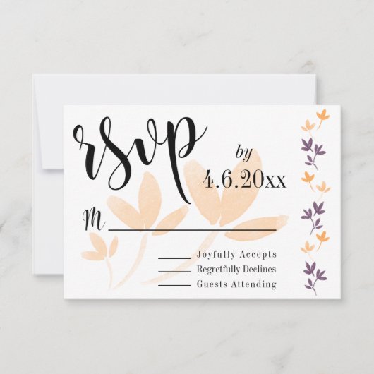 Orange & Plum Feuilles Jolies Typographie RSVP (Devant)