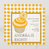 Orange Polka Dot Cupcake Invitation à la fête d'an (Devant / Derrière)