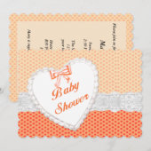 Orange Polka Dot Lace Baby shower Coeur Invitation (Devant / Derrière)