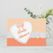 Orange Polka Dot Lace Baby shower Coeur Invitation (Debout devant)