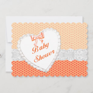 Orange Polka Dot Lace Baby shower Coeur Invitation