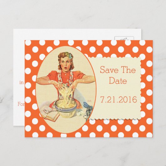 Orange Polka Dot Retro Enregistrer La Date Carte P (Devant / Derrière)